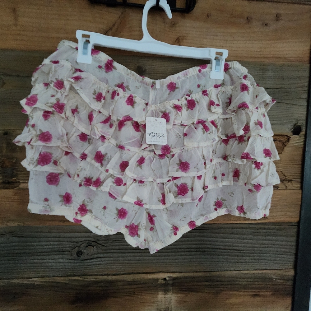 Free People Cream Ruffle Layered Mini Shorts - Picture 5 of 5
